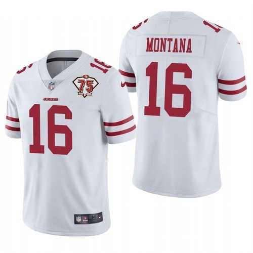 Men's San Francisco 49ers #16 Joe Montana 2021 White 75th Anniversary Vapor Untouchable Stitched NFL Jersey